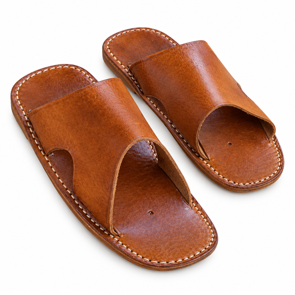 Men's Tan Leather Slides