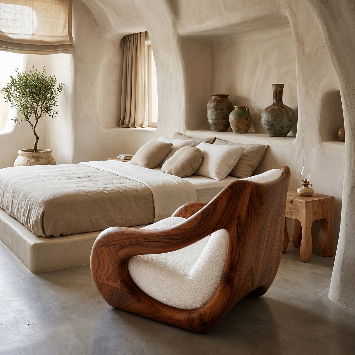 Sculptural Natural Wood Accent Chair