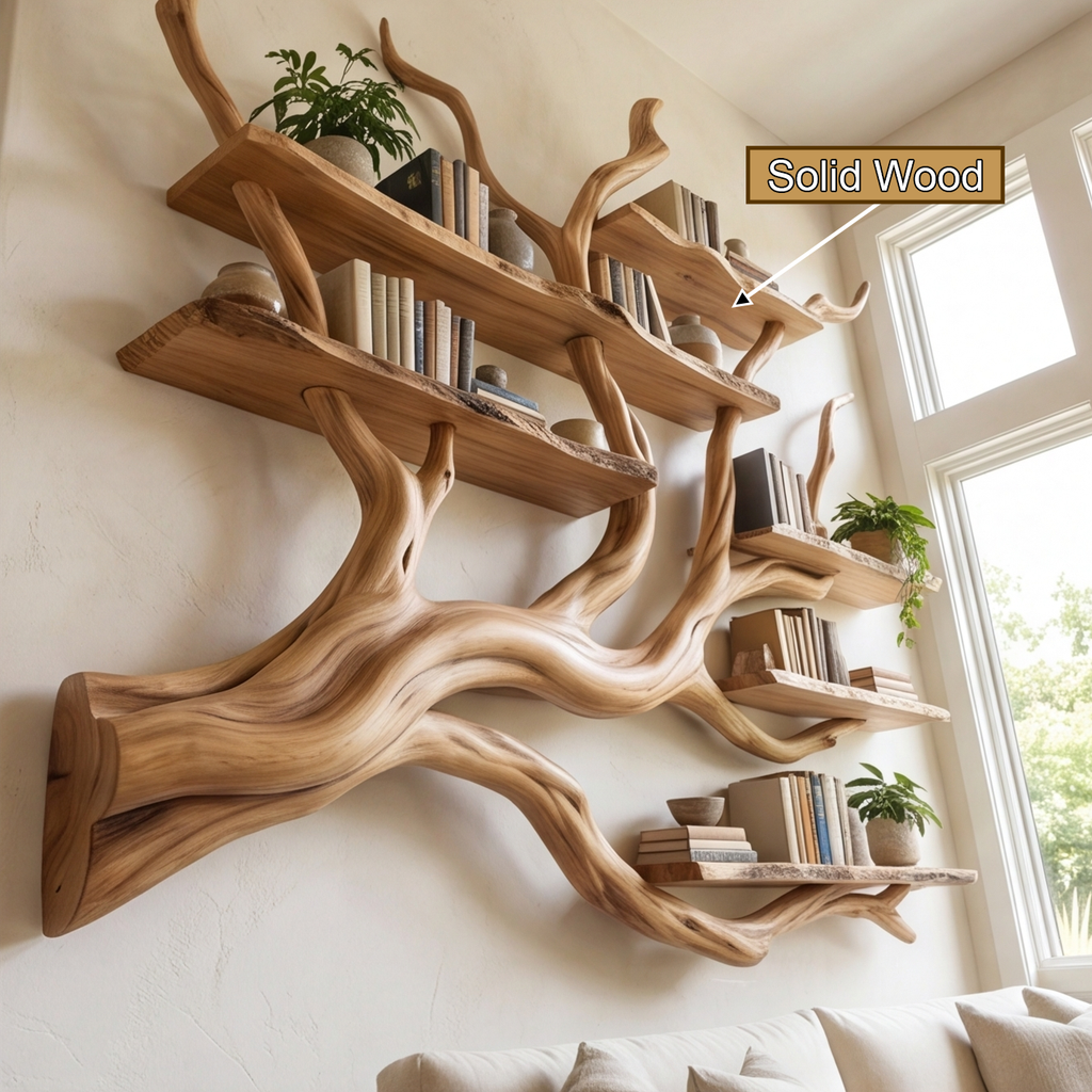 Briarcanopy Handcrafted Solid Wood Floating Tree Bookshelf