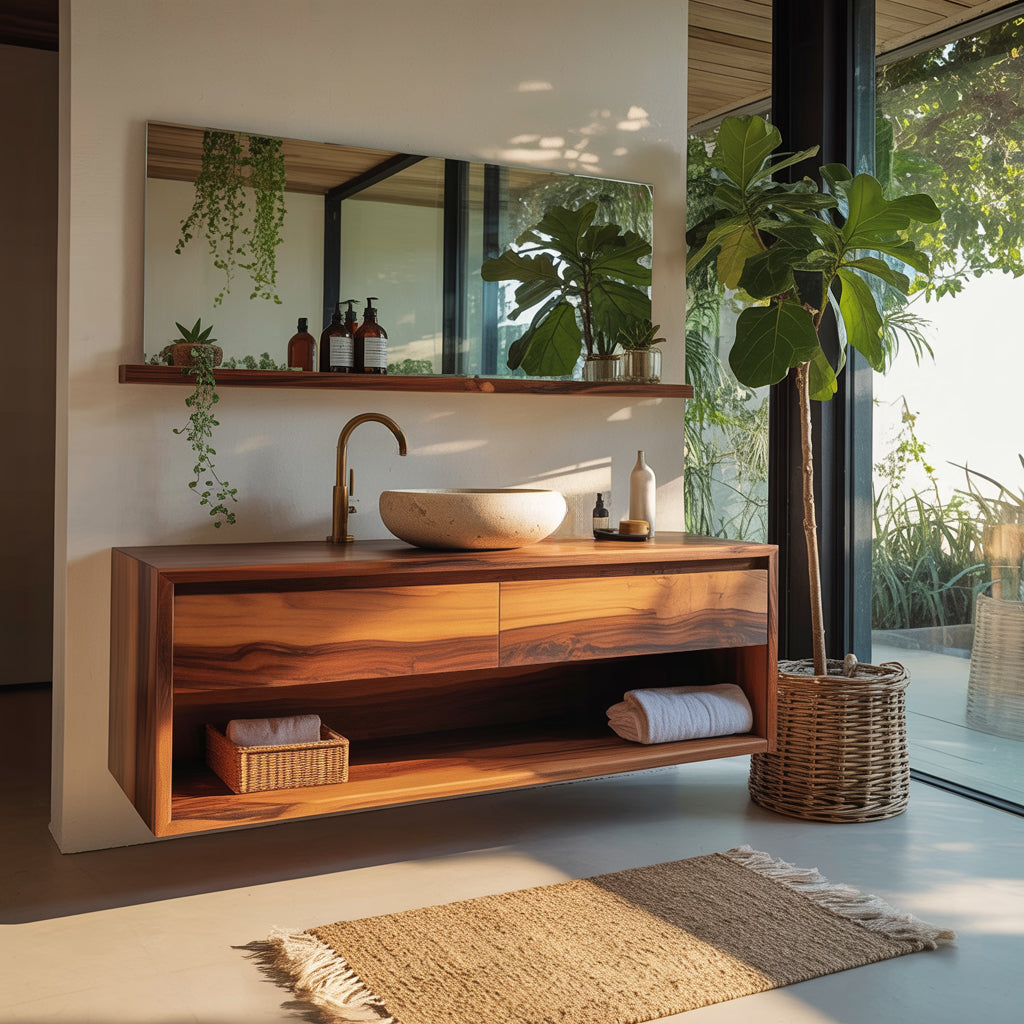Lunara Minimal Japandi Handcrafted Solid Wood Floating Bathroom Vanity With Drawers