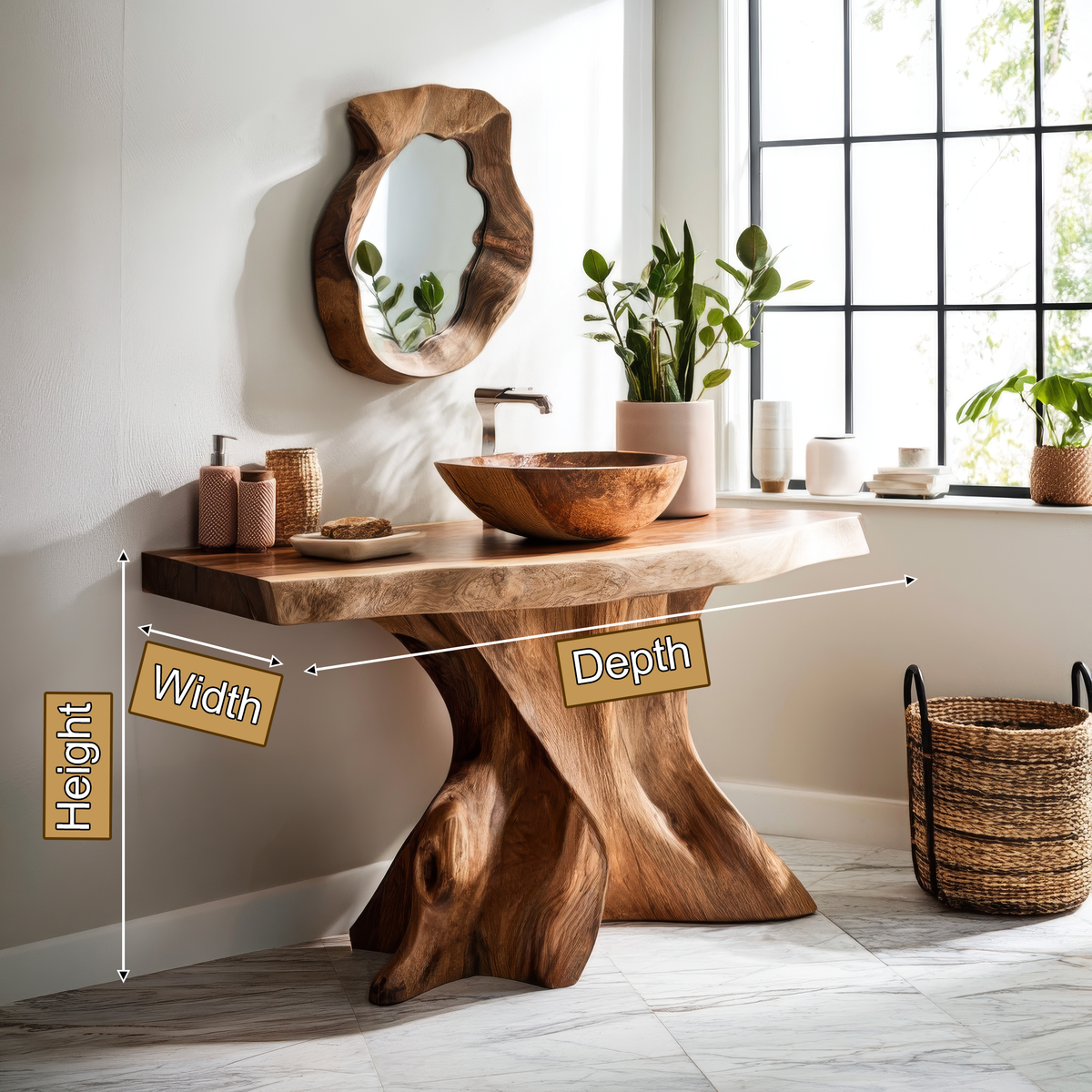 Velthora Rootform Solid Wood Freestanding Bathroom Vanity SPA576801