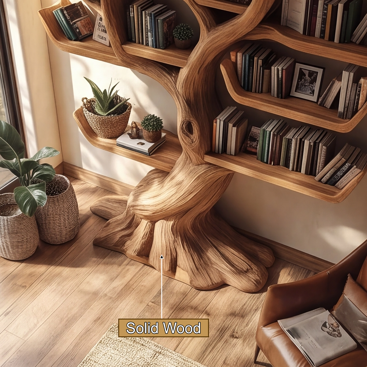 Verdantris Sculpted Solid Wood Tree Bookshelf