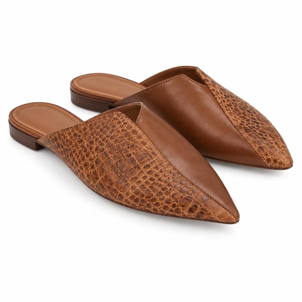 Brown Pointed Leather Mules