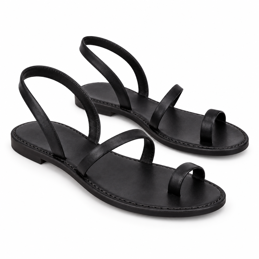 Black Toe-Ring Greek Sandals