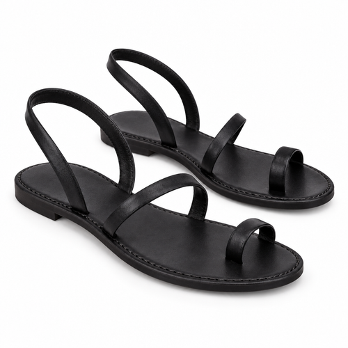 Black Toe-Ring Greek Sandals
