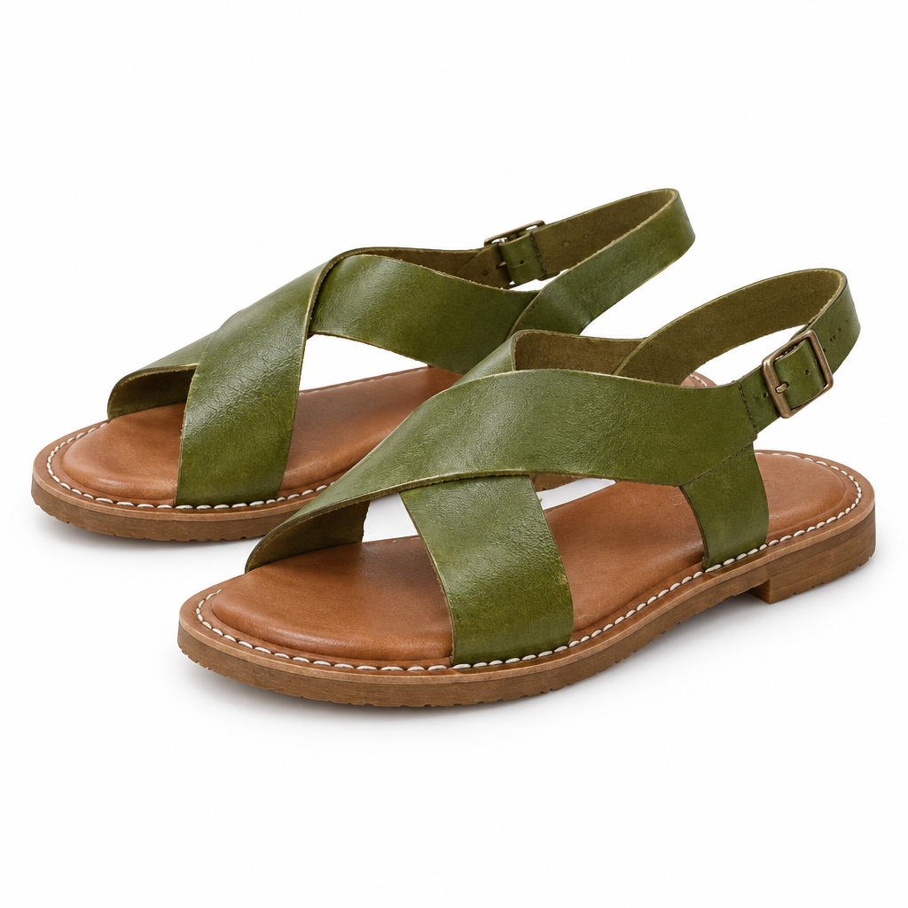 Green Cross Strap Sandals