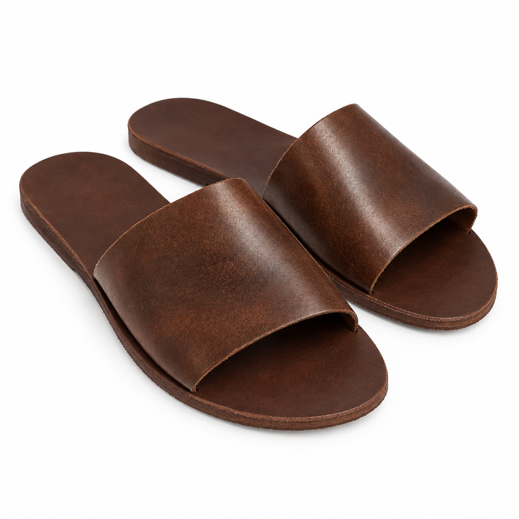 Men's Brown Leather Slides
