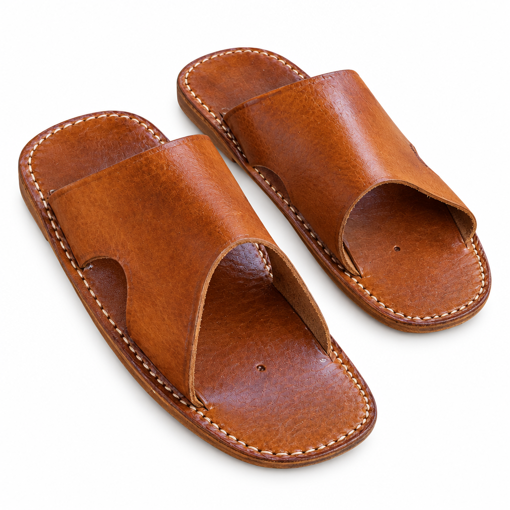 Men's Tan Leather Slides