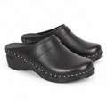 Black Leather Wooden Clogs