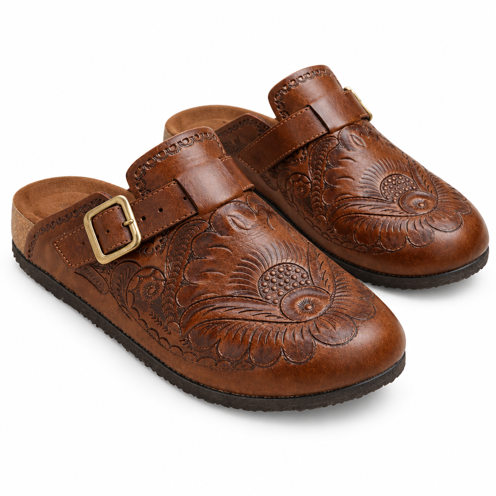 Buckle Leather Clog Mules